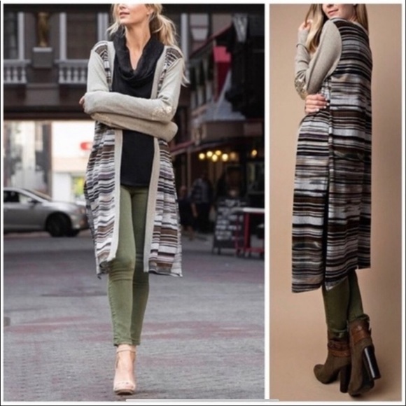 🌻 Kori NWT szS SequinElbow Stripe Belt Cardigan🌻 - Picture 3 of 6